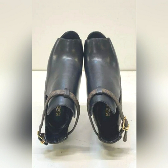 NEW Michael Kors MK Designer Lawson Open Toe Boots Booties Black 6 - Picture 7 of 8